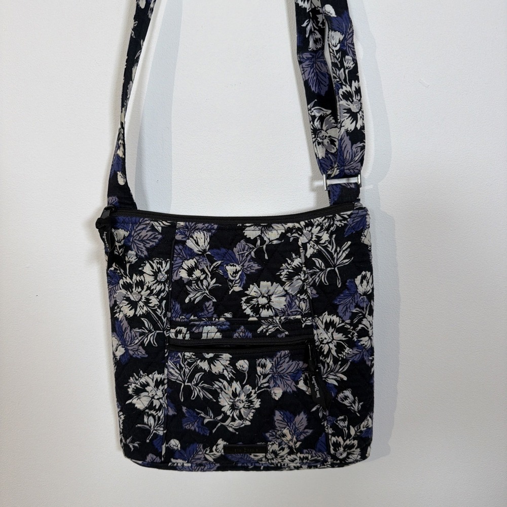 Vera Bradley Triple Zipper Hipster Crossbody Retired Frosted Floral Black Blue